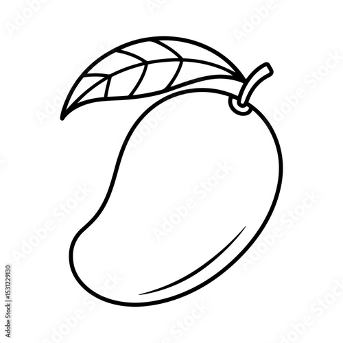 Line art illustration of a single mango with leaf