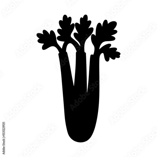 Black silhouette of celery stalks with leaves