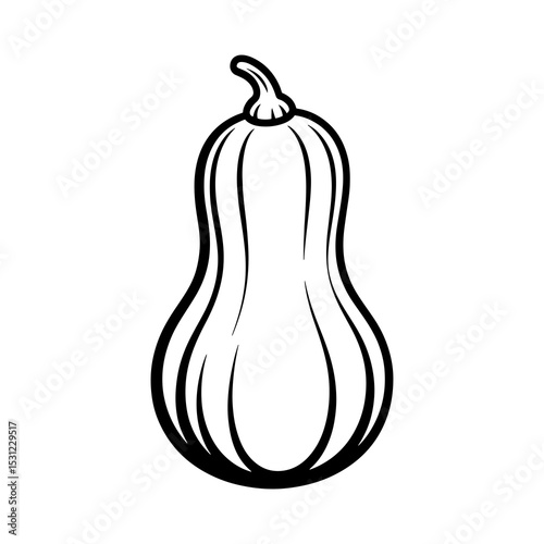 Black and white line drawing of a butternut squash
