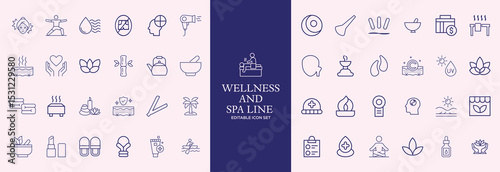 Wellness and Spa Line Editable Icons set. Vector illustration in modern thin line style of components of a healthy lifestyle, face and body care, recreation. Pictograms and infographics