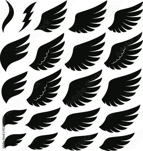 Seamless vector pattern featuring flying bird wings silhouettes with feather details, ideal for design backgrounds