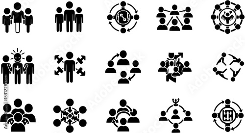 gender equality, community teamwork, diversity and collaboration Icon set, inclusion, partnership, human connection, justice, and unity for social issues, human rights, equality, gender roles, teamwor