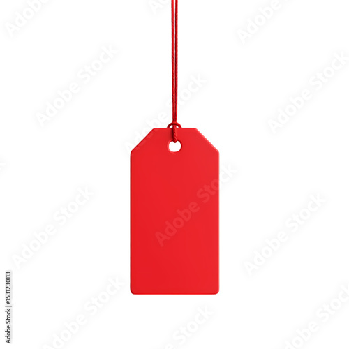 Isolated red tag hanging with string isolated on white background