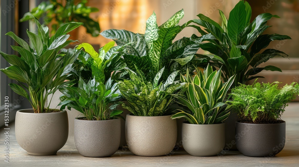 Obraz premium Variety of houseplants in gray pots