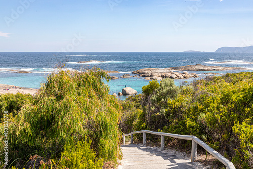 The steps down to the Southern Ocean at Greens Pool on the edge of William Bay National Park in the Shire of Denmark, Great Southern region of Western Australia, WA, Australia. photo