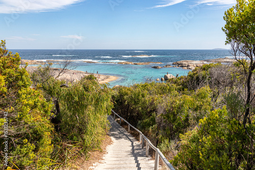 The steps down to the Southern Ocean at Greens Pool on the edge of William Bay National Park in the Shire of Denmark, Great Southern region of Western Australia, WA, Australia. photo