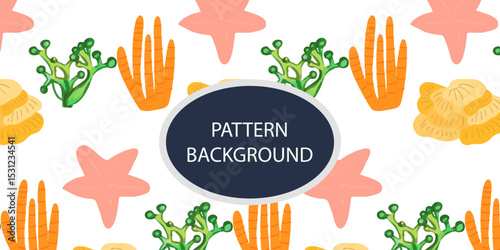 Beautifull Watercolor coral and reef variant type of underwater concept pattern background.Bright and stylish sea theme background
