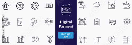 Digital Payment line editable icon set. finance related icon set. Containing post terminal, NFC, money, and more. Vector illustration