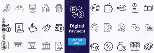 Digital Payment line editable icon set. finance related icon set. Containing post terminal, NFC, money, and more. Vector illustration