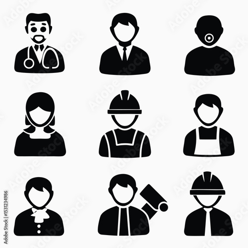 Various profession icons isolated on white background