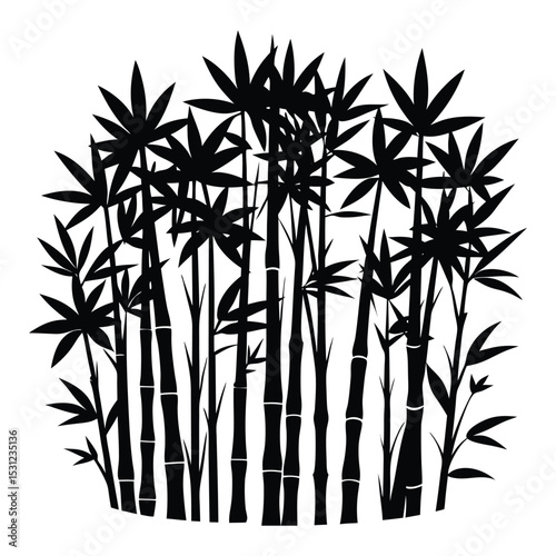 A vector illustration of bamboo silhouette designs featuring leaves and branches, perfect for Japanese or Chinese nature-inspired decoration