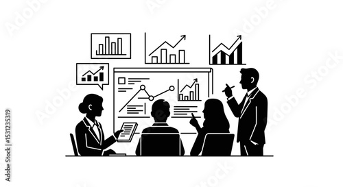 Business meeting with people discussing growth charts on a transparent background