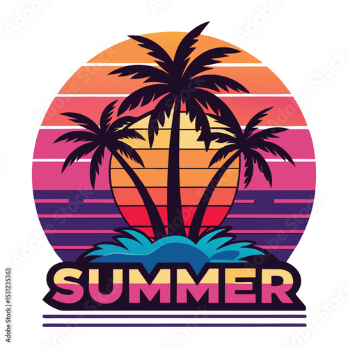 Tropical island paradise with palm trees, sun, and sea for your summer beach vacation design