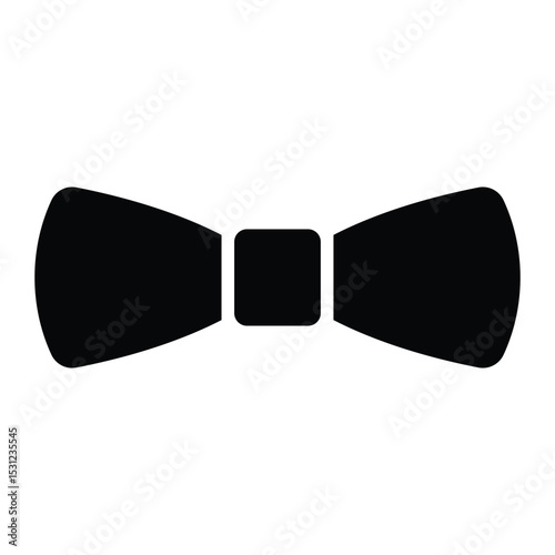 Bow tie vector icon. Formal wear accessory for men’s fashion, tuxedo, wedding, or elegant party outfit. Black silhouette isolated on white background.