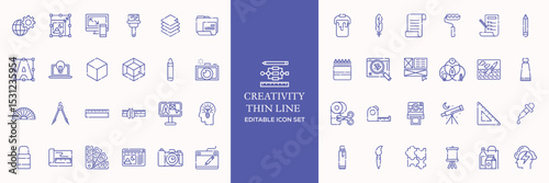 Creativity thin line icons set. Idea, creative solution and thinking, innovation icon. Editable stroke. Vector illustration