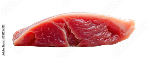 solo boneless atlantic bluefin tuna loin on a white background, in a detailed style, with intricate lines, minimal shadow, bright light, high resolution
