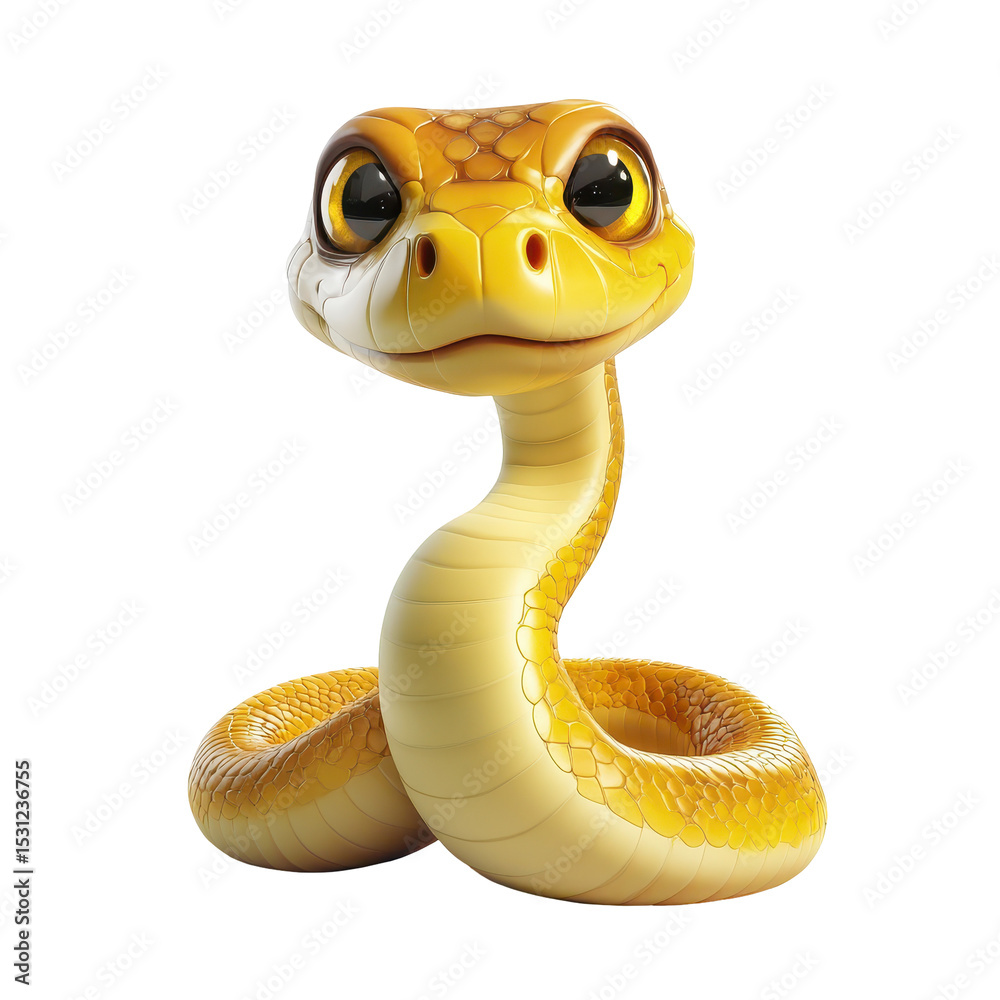 Fototapeta premium Colorful cartoon snake with cheerful expression sitting in a playful pose, ideal for children's illustrations or animations