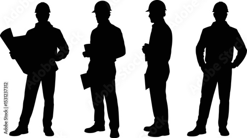 Construction worker silhouette vector art architect engineer builder foreman hardhat plan isolated 100 editable stock vector illustration