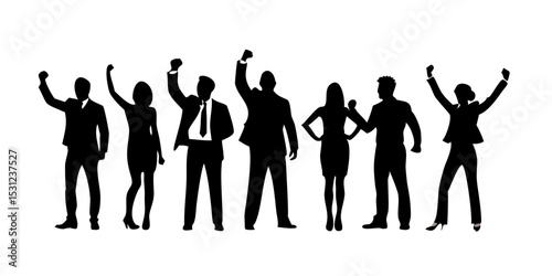 Vector silhouettes of people illustrate the evolution of human movement, from a walking man to a diverse group engaged in business, sport, and dance