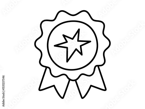 Hand drawn cute outline illustration of award ribbon. Flat vector competition or contest winner line art doodle. Education or study sticker, icon. Quality guarantee. Certificate label. Isolated.