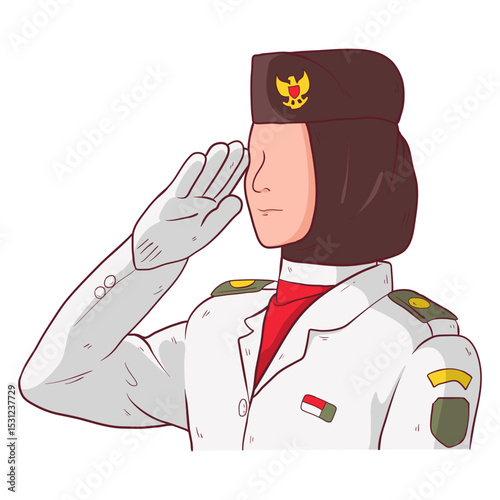 illustration of female paskibra being saluted