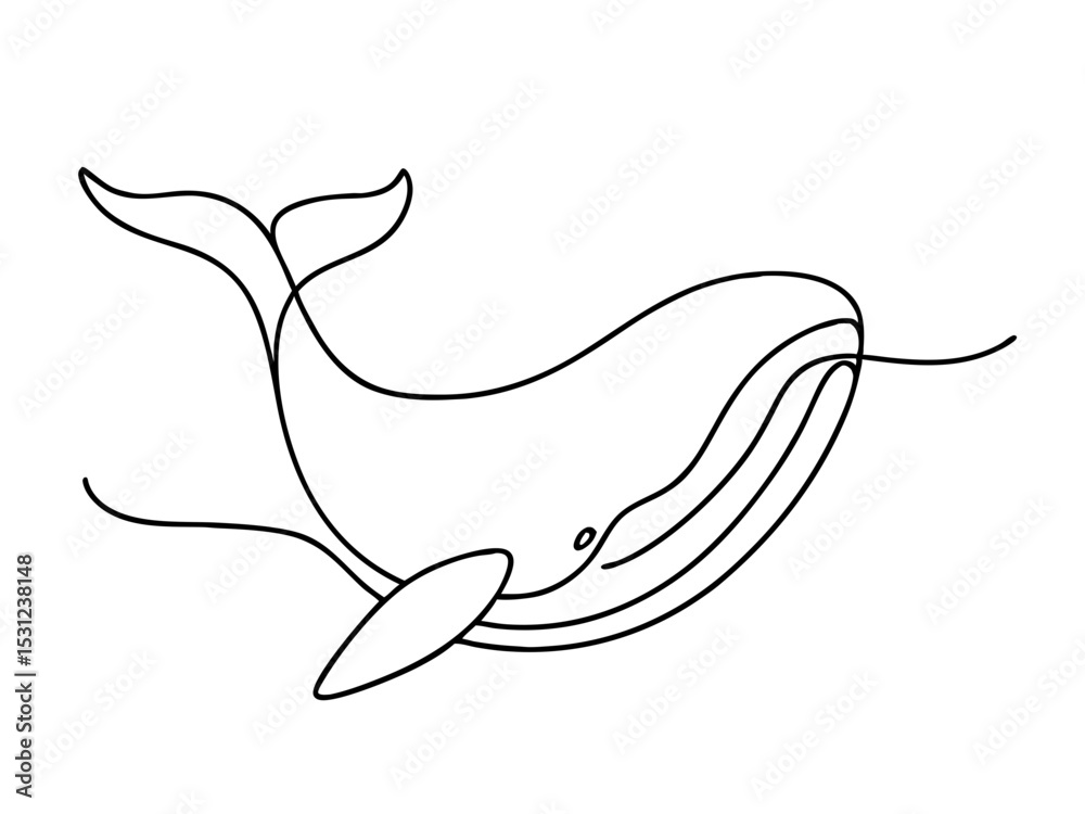 Obraz premium Single line drawing of a whale swimming in the ocean 