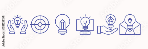 Creativity thin line icons set. Idea, creative solution and thinking, innovation icon. Editable stroke. Vector illustration
