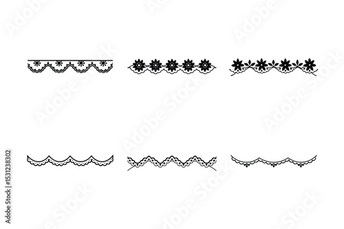 Decorative Floral and Scalloped Border Vector Collection