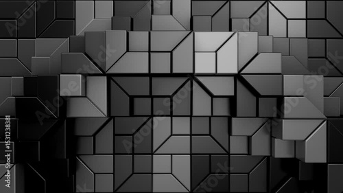 Geometric Shapes Form a Wave. Abstract motion, two color, 3d rendering, 4k resolution
