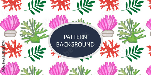 Beautifull Watercolor coral and reef variant type of underwater concept pattern background