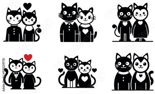 Cute Cartoon Cats in Love, Perfect for Wedding Invitations