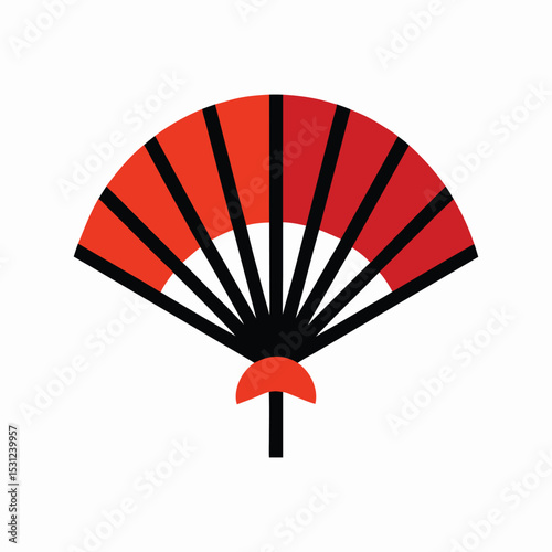 Red hand fan illustration simple oriental asian design isolated on white background
