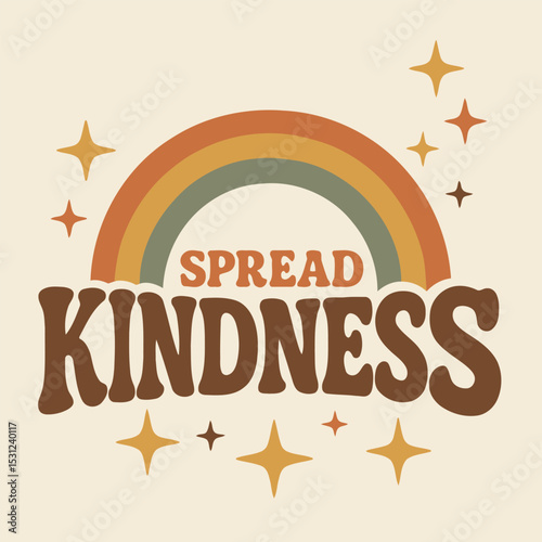 Retro Groovy “Spread Kindness” Rainbow & Stars Vector Print
