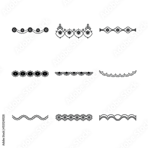Floral and Scalloped Decorative Border Designs Set