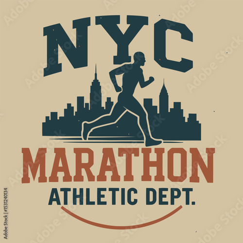 Vintage NYC Athletic Dept Marathon Runner Vector Design