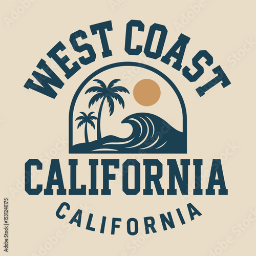 Retro Varsity “West Coast California” Typography Tee & Hoodie Vector Design