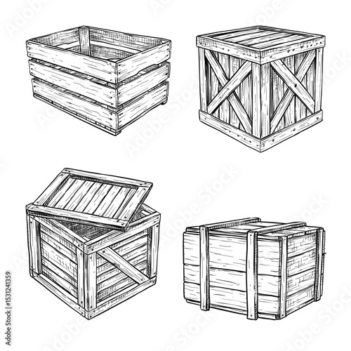wooden crates illustration wooden box crates vector line art hand drawn set collection