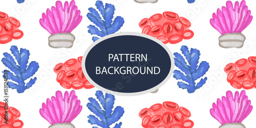 Beautifull Watercolor coral and reef variant type of underwater concept pattern background