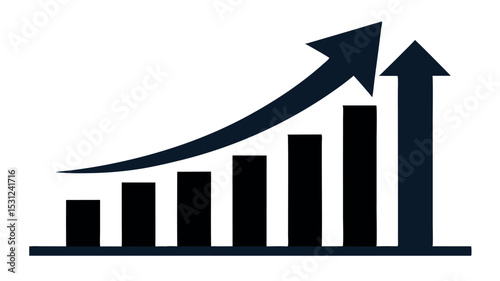 White background business graph with an upward arrow illustrates financial success and market growth