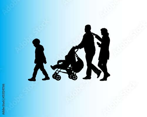Family with Stroller Silhouette