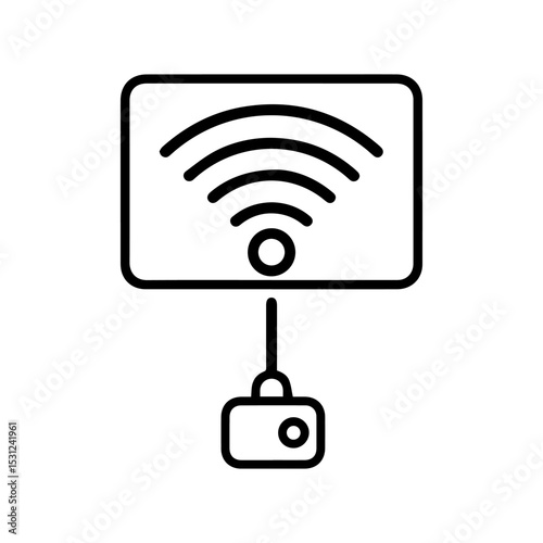 Simple drawing features a router connected by a cable to a box WiFi signal emanates from the router