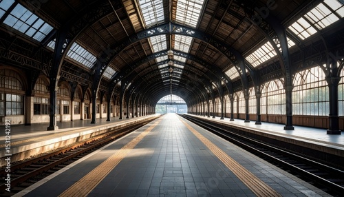 Abandoned Railway Station with Empty Platform and Forgotten Tracks
