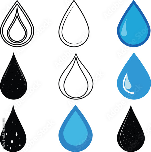Collection of Water Drop Icons Diverse Styles and Designs for Your Projects