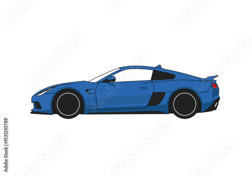 Blue sports car isolated on white background showcases a sleek design and powerful stance