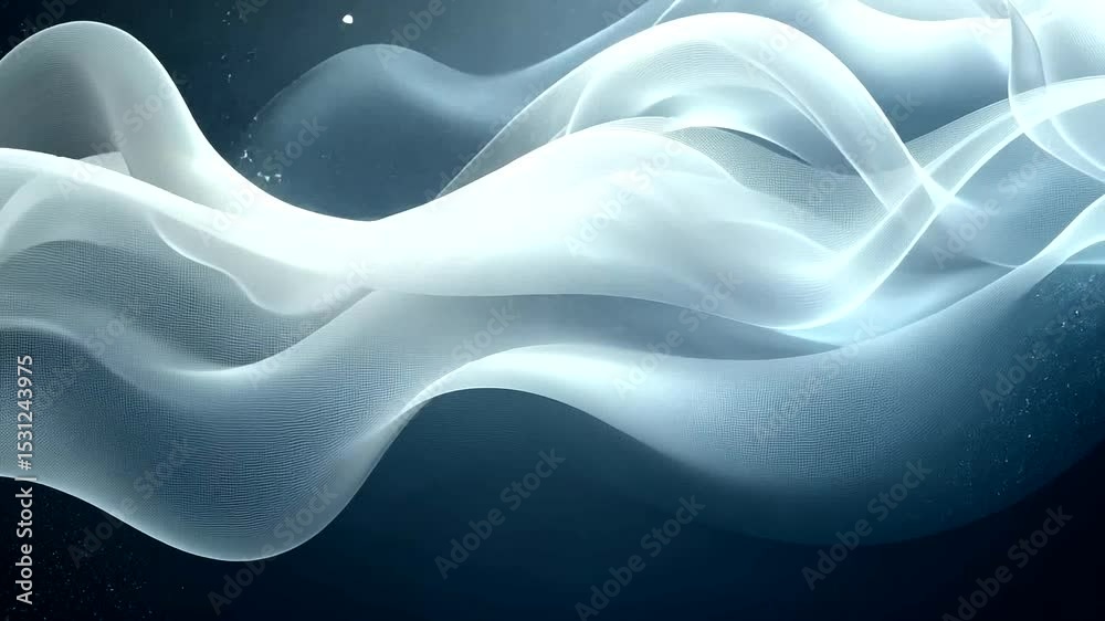 Abstract animation of smooth, flowing, white light forms on a dark blue background