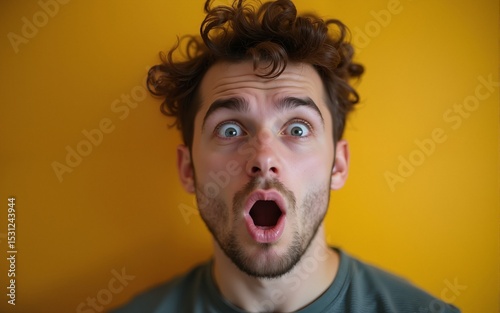 Portrait of young man with shocked facial expression. High quality