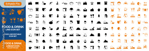 Food, Cooking and Drinks linear icon collection. Big set Food, Cooking and Drinks icons. Thin line icons collection. Vector illustration.