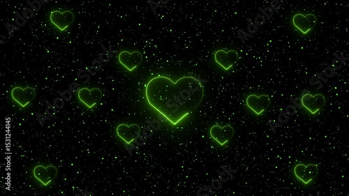 Neon hearts flying background. Valentine hearts flying background. Seamless looping animation. 4K