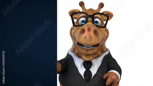 Giraffe in a suit peeking around a corner, whimsical and humorous concept suitable for business and corporate marketing materials.