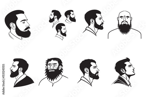 Collection of Male Portraits with Diverse Hairstyles and Beards